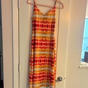 Zara Red and Orange Watercolor Tie-Dye Midi Dress
